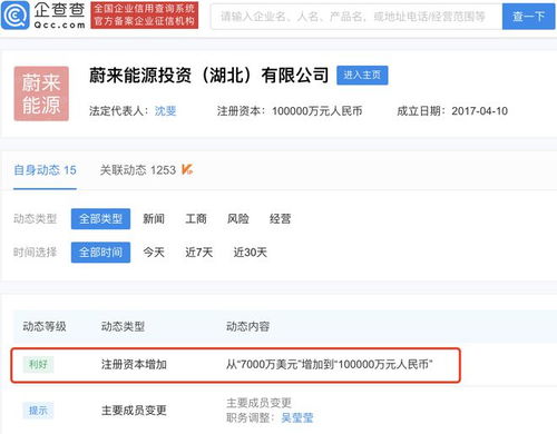 蔚來能源投資公司注冊資本增至10億元，強化投資咨詢業(yè)務布局